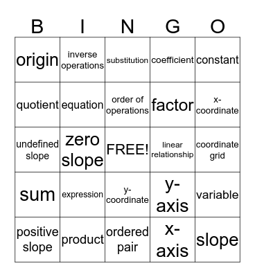 Math Vocabulary Bingo Card