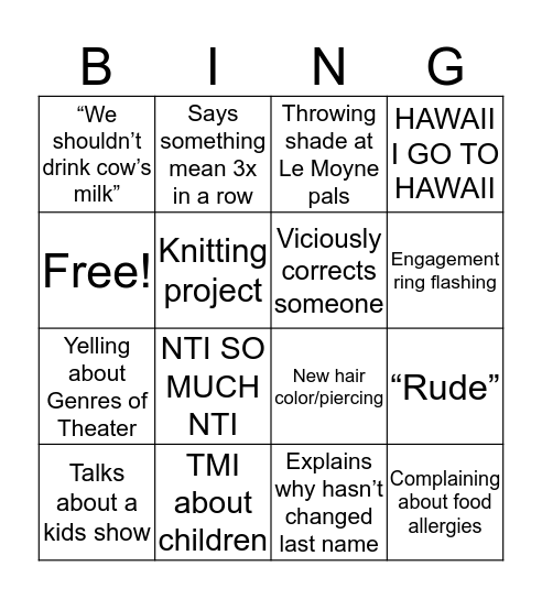 Rhiannon Bingo Card