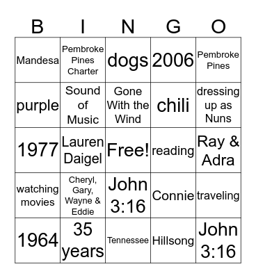 Faith - Go  at  6-0 Bingo Card
