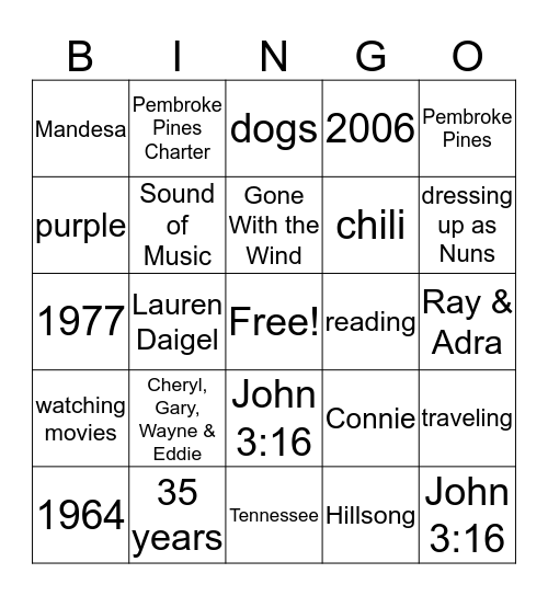 Faith - Go  at  6-0 Bingo Card