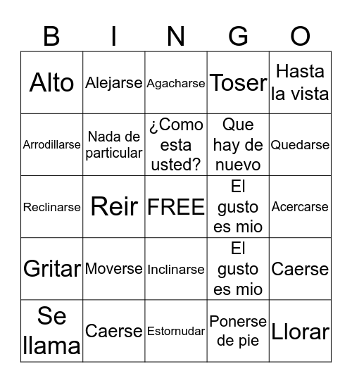SPANISH CLASS Bingo Card