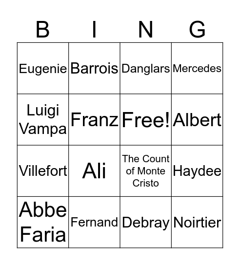 The Count of Monte Cristo Bingo Card