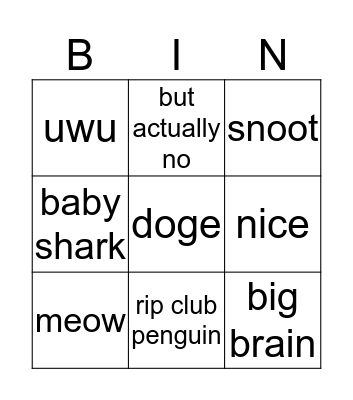 Meme Bingo Card