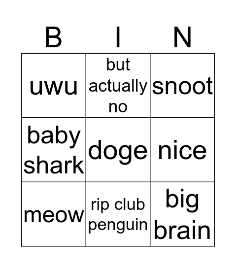 Meme Bingo Card