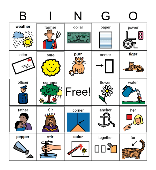 Final ER Words Bingo Card