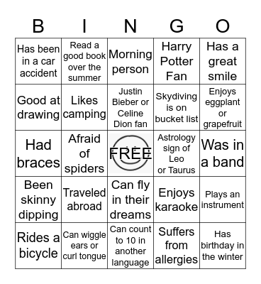 Ice-Breaker Bingo Card