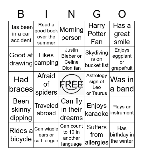 Ice-Breaker Bingo Card