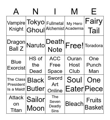 Anime Bingo Card