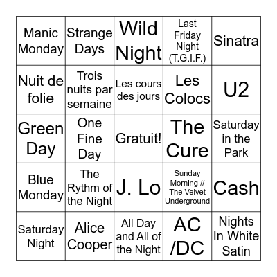 Jour et Nuit Bingo Card