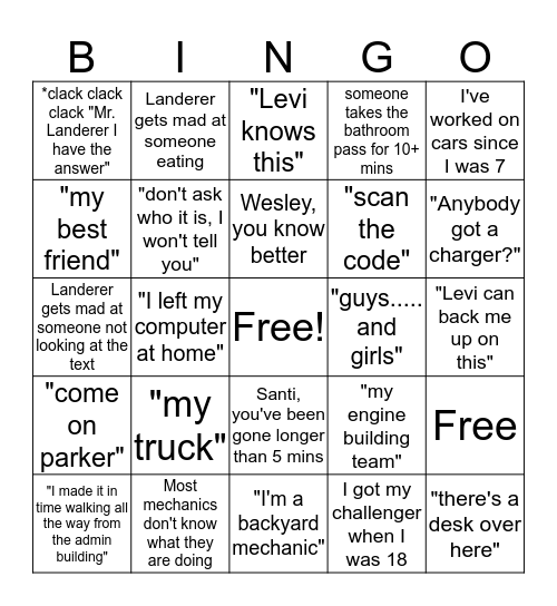 landerer bingo Card