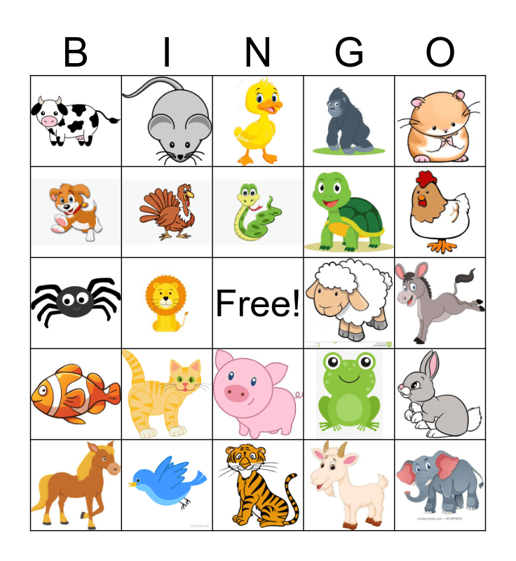 Animals Bingo Card