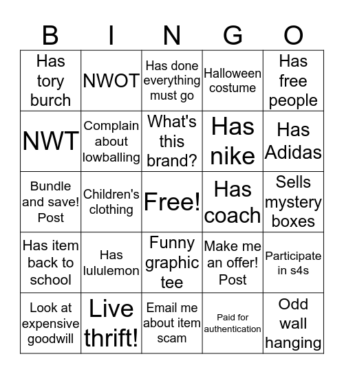 Poshmark Bingo Card