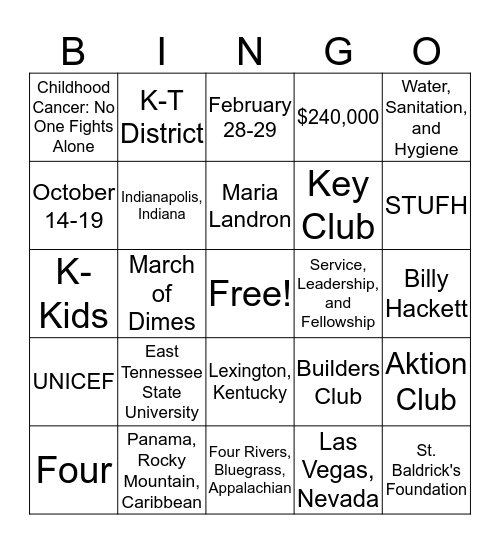 K-T CKI Bingo Card