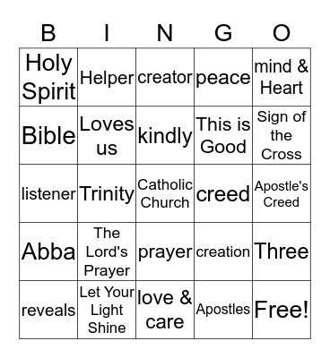 Creation/ Trinity/ Lord's Prayer  Bingo Card