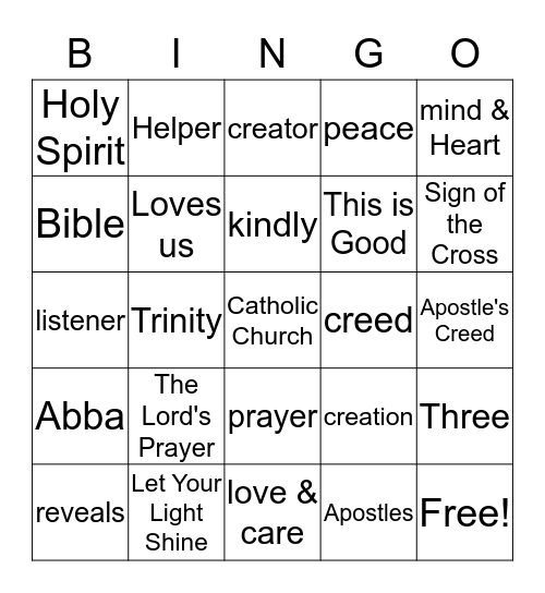Creation/ Trinity/ Lord's Prayer  Bingo Card