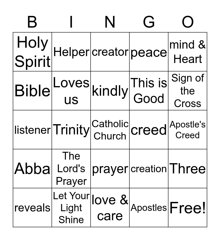 Creation/ Trinity/ Lord's Prayer Bingo Card