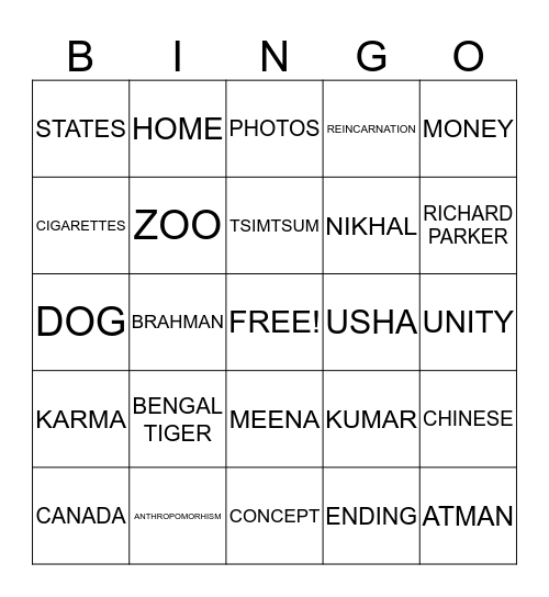 PI 2 Bingo Card