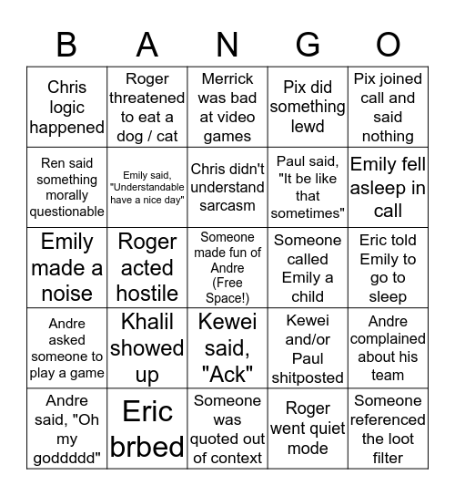 Silverfall Bingo Card