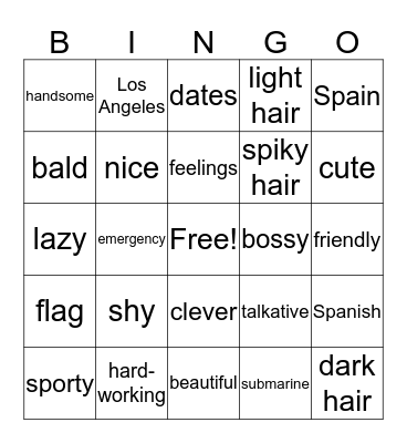 Friends Vocabulary Bingo Card