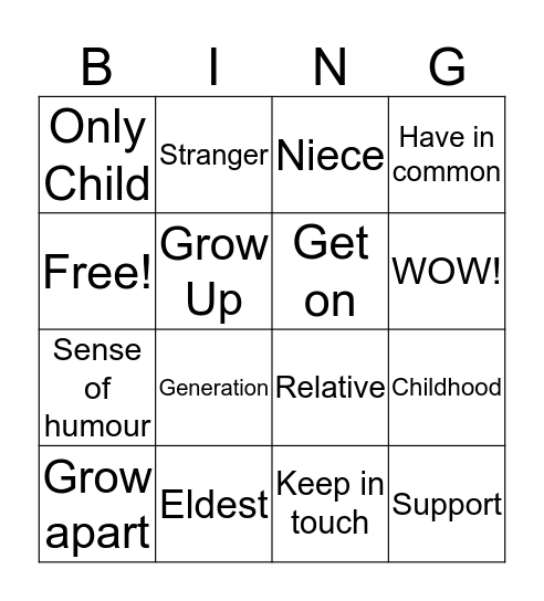 Whats the word? Bingo Card