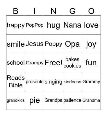 Happy Grandparents' Day! Bingo Card