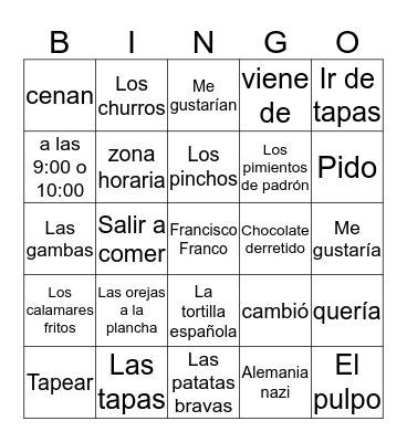 Las tapas Bingo Card