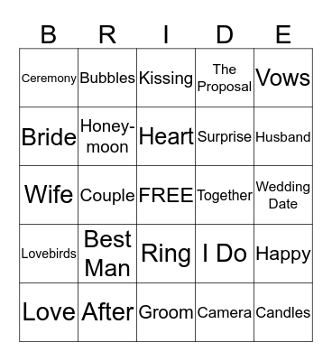 Bridal Bingo Card