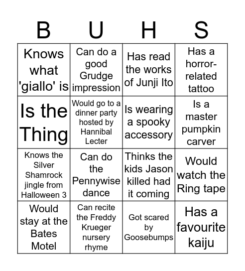BUHS Icebreaker Bingo Card