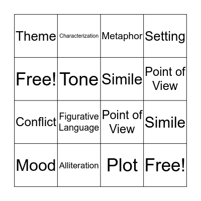 Literary Terms Vocabulary BINGO! Bingo Card