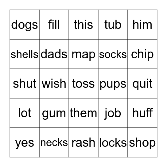 Review Words Units 2-7 Bingo Card