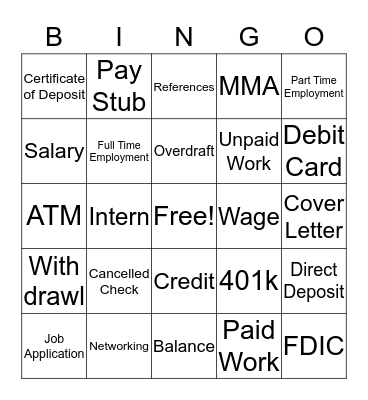 Career/ Review Bingo Card