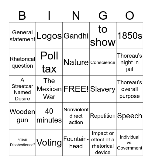 Martin Luther King Jr. Bingo Card