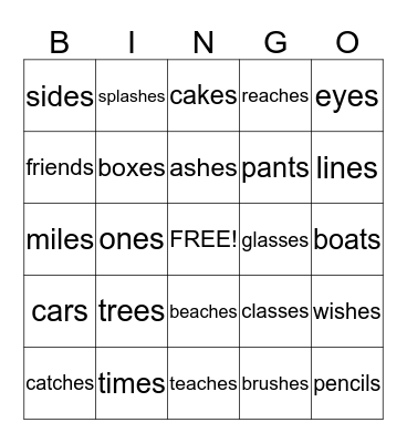 +s and +es Bingo Card