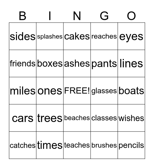 +s and +es Bingo Card