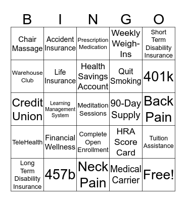 RDU Benefits Fair Bingo Card