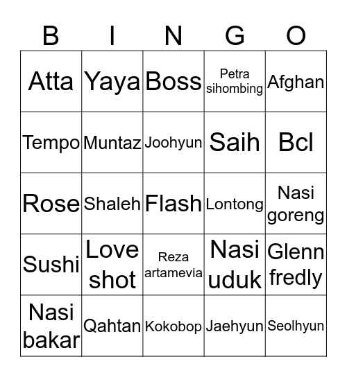 Joohyun Bingo Card