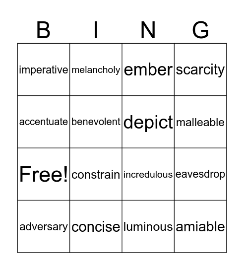 Word of the Day Weeks 1 & 2 Bingo Card