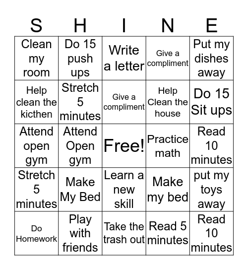 Tumble Shine Bingo  Bingo Card