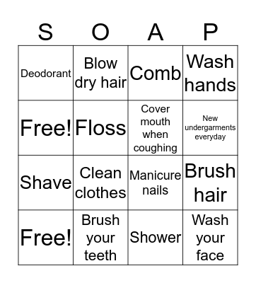 Hygiene Bingo Card