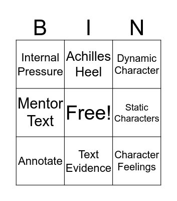 Vocabulary Bingo Card