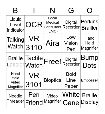 VR  Support Services  Bingo Card
