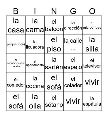 Spanish 3 House and Home Bingo Card