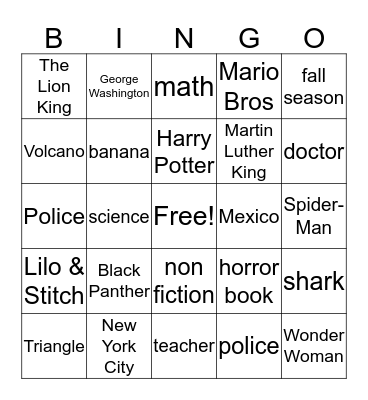 Literacy Bingo Card