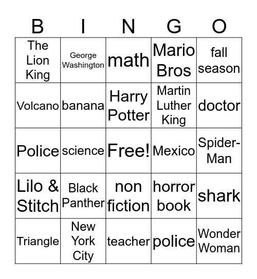 Literacy Bingo Card