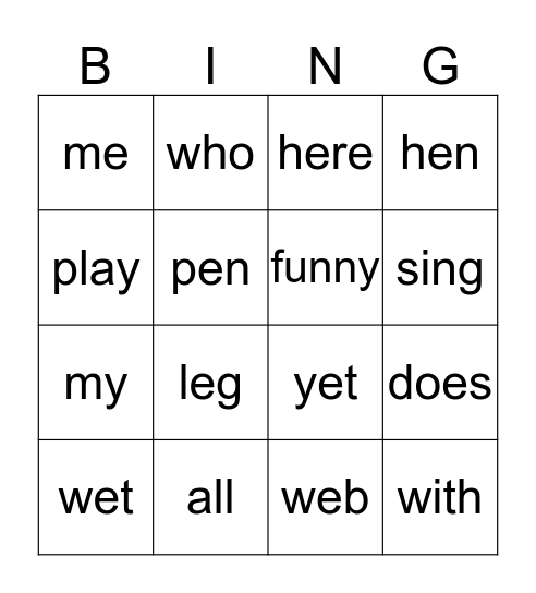 Sight Words Week 5 Bingo Card