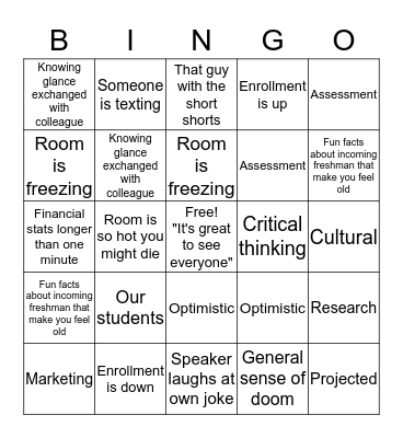 First Faculty Meeting of the Year Bingo Card