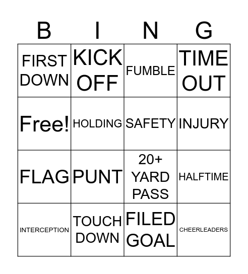 GAME DAY BINGO Card