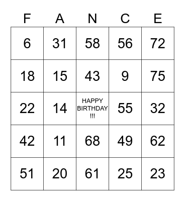 FRANCENE'S BIRTHDAY BINGO Card
