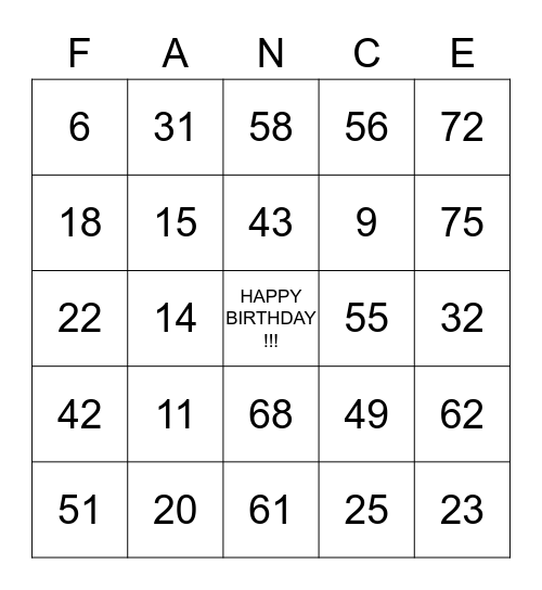 FRANCENE'S BIRTHDAY BINGO Card