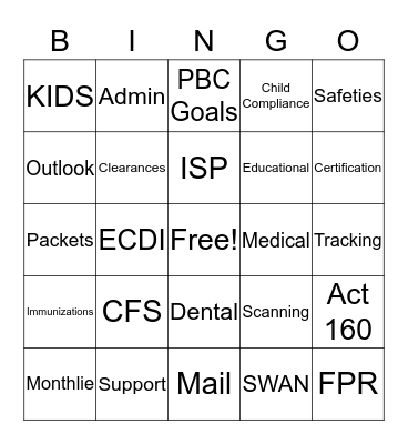 Support  Bingo Card
